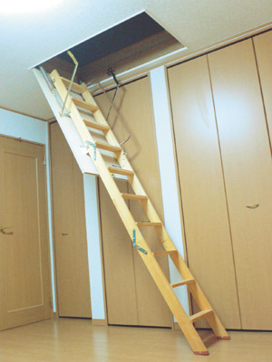 約5.75畳の部屋には、5畳強もある大きな屋根裏収納が設けられている