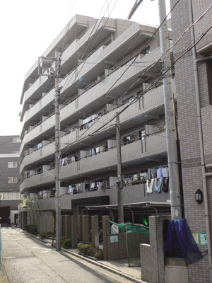 東南向きのバルコニーが明るい日射しを受けている薄いグレー
の建物が森本さんのご新居