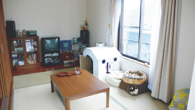 約7.5畳ある2階の和室。2匹の猫の家も置かれている