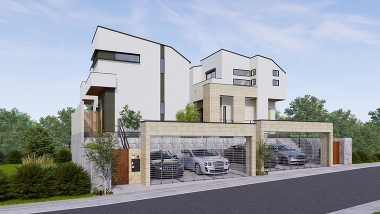 シャッターゲートが開くたび、心満たされる我が家の風景。2棟並びの美しい街並みと並列2台駐車で、ゆとりある日常が始まります。