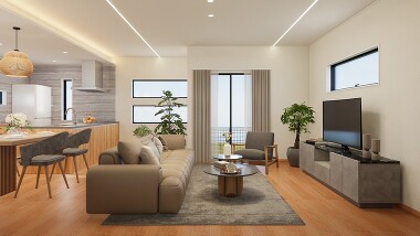 自然光が心地よく差し込む開放的な空間。家族の気配を感じながら、穏やかな時間を過ごせるLDK。