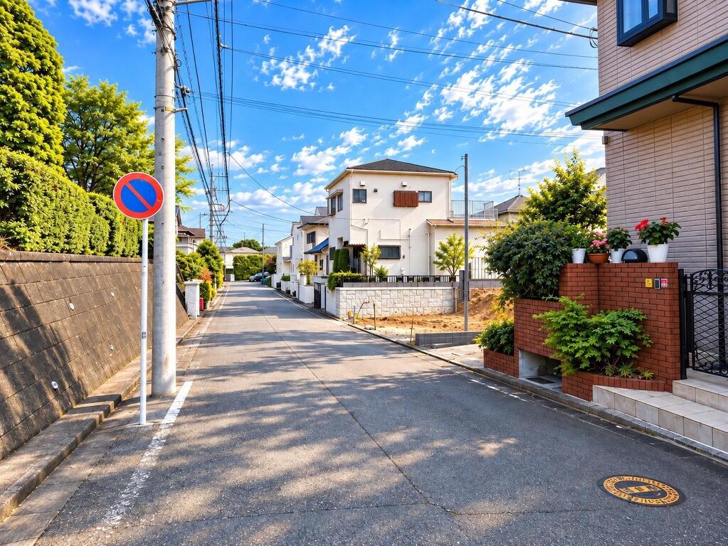 現地だけでなく、ぜひ周辺の街並みにもご注目ください。戸建住宅と豊かな緑が並ぶ景観から、この街で暮らす日常をイメージしていただけます。