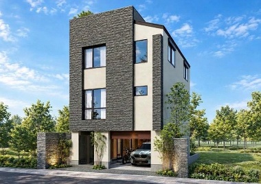 限られた土地を最大限に活かした、3階建ての都市型邸宅。ビルトインガレージとルーフテラスが、暮らしにゆとりと楽しさを添えます。